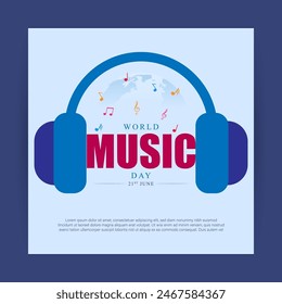 Vector illustration of World Music Day social media feed template