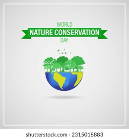 Vector illustration of World Nature Conservation Day social media story feed mockup template