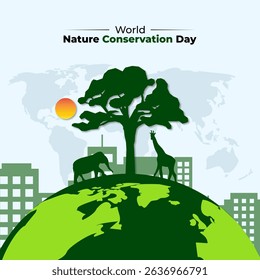 Ilustración vectorial del Día Mundial para la Conservación de la Naturaleza en las redes sociales Plantilla