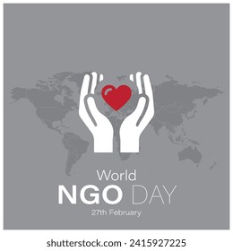 Vector Illustration World NGO Day Social Media Post, helping Hands with Heart