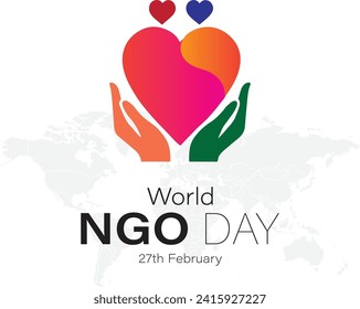 Vector Illustration World NGO Day Social Media Post, ayudando a Hands with Heart