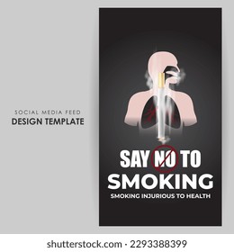 Vector illustration of World No Tobacco Day social media story feed mockup template