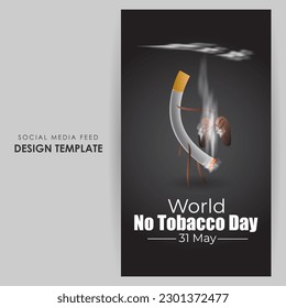 Vector illustration of World No Tobacco Day social media story feed mockup template