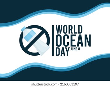 
Vektorgrafik von World Ocean Day Design Hintergrund. Plastikflasche-Verbotsschild. 8. Juni