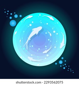 vector illustration world ocean day fish in circle ocean. Underwater world page layout