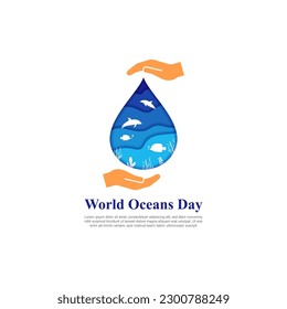 Vector illustration of World Oceans Day 8 June social media story feed mockup template