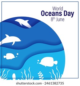 Vector illustration of World Oceans Day social media feed template