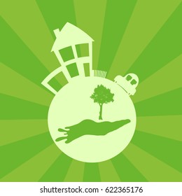 Vector illustration of the world on a green background.