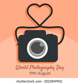 Vector Illustration of World Photography Day on August 19th. World Photography Day is an annual, worldwide celebration of the art, craft, science and history of photography.