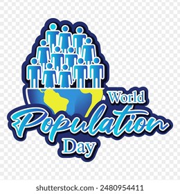 Vector illustration of World Population Day sticker on transparent background
