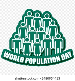 Vector illustration of World Population Day sticker on transparent background