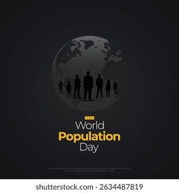 Ilustração vetorial para o Dia Mundial da População, cartaz do Dia Mundial da População de 11 de julho com pessoas silhuetas e globo terrestre, Concept de Conscientização.