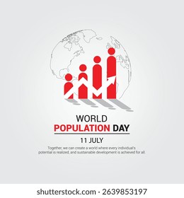 Vector illustration of World Population Day, observed on July 11th. A stylized, red graphical representation of a population growth chart is show poster design.