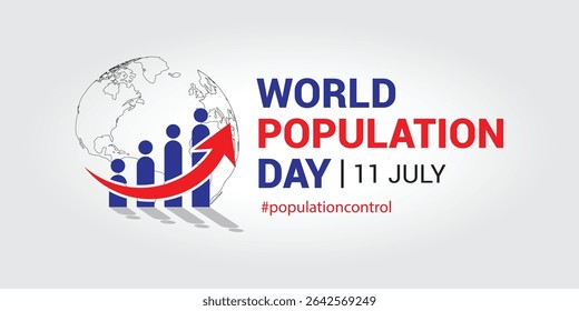 Vector illustration of World Population Day, observed on July 11th. A stylized, red and blue graphical representation of a population growth chart is show poster design.