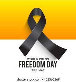 Vector illustration of world press freedom day with black ribbon.