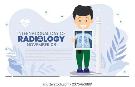 vector illustration for World Radiology day on the 8th of November with the character of body imaging and the use of X-Ray technology. Radiology is a medical discipline that uses medical imaging to di