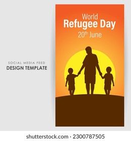 Vektorgrafik des Weltflüchtlingstags 20. Juni Social Media Feed-Story-Mock-up-Vorlage
