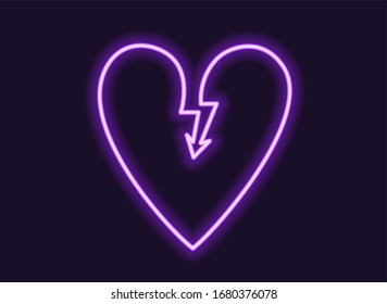 Vector illustration to the World Rock-n-roll day. Neon label. Lightning pierced heart
