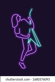 Vector illustration to the World Rock-n-roll day. Neon label.
Rock guitarist plays electric guitar