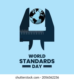 Vector illustration of World Standards Day banner. Globe, calipers, Ruler scale vector.