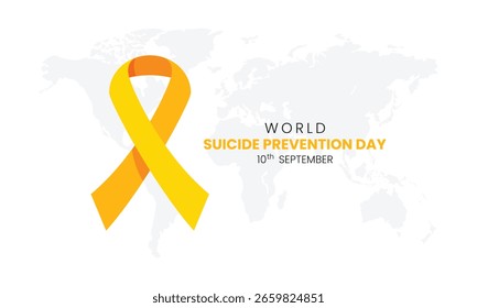 Vector illustration for World Suicide Prevention Day. Yellow ribbon, world map, mental health advocacy, and global support
