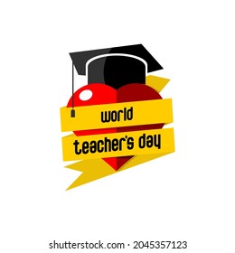 vector illustration of world teachers day, love symbol and graduation cap