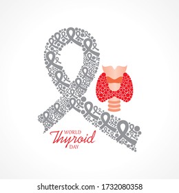 Vector illustration for World Thyroid Day which is held on 25 may. Can be used for poster, banner, medical designs, backgrounds, symbol, icon and print templates.
