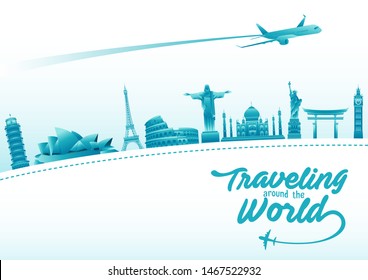 vector illustration of world tourism day poster with world's famous landmarks and tourist destinations elements. travel concept vector illustration