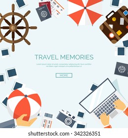 Vector illustration. World travel concept background. Tourism. Holidays, vacation. Sea, ocean, land, air travelling.  