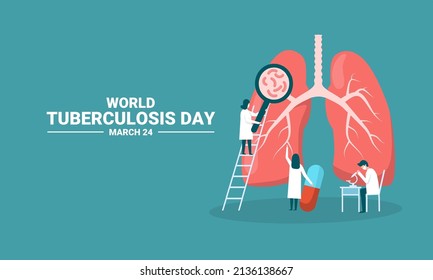 Vector illustration of World Tuberculosis Day, with the character of a tiny doctor treating the lungs.