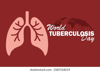 Vector illustration of World Tuberculosis Day, with a lung icon and a world map silhouette in the background.
