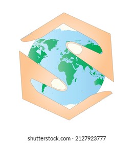 vector illustration of the world in two hands