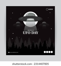 Vector illustration of World UFO Day social media story feed mockup template