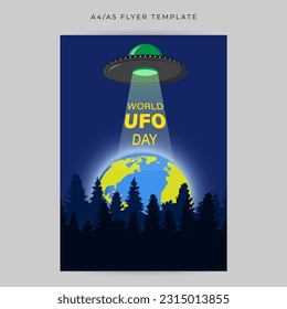 Vector illustration of World UFO Day social media story feed mockup template