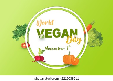 Ilustración vectorial del Día Mundial de la Vegetariana para publicación en medios sociales , postal, cartel, tarjeta de felicitación 1 de noviembre Día vegano
