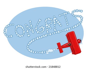 vector illustration of a world war one vintage biplane drawing the word 'congrats' in the sky.... perfect for graduations, birthdays or promotions....  elements on separate layers.