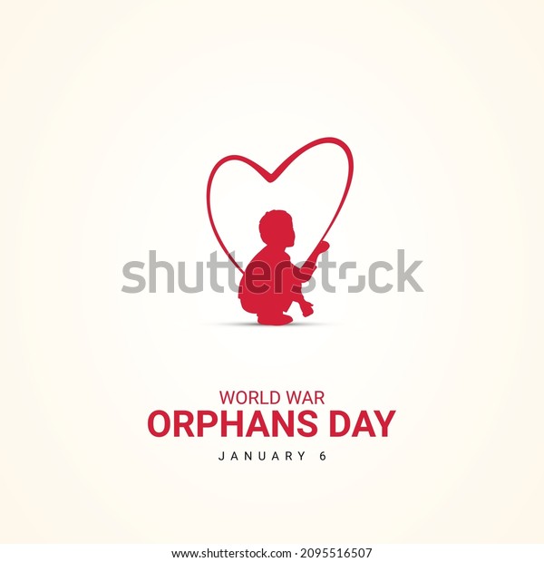 \
Vector illustration, World war\
orphans day. child within love sign design for banner,\
poster.