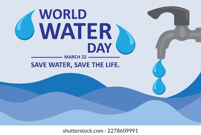Ilustración vectorial del Día Mundial del Agua con gotas de agua de las formas grises y abstractas en el estilo de gradiente azul. Campaña de preservación del medio ambiente terrestre.