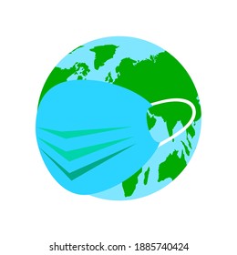 Vector illustration of the world wearing a mask to prevent COVID-19 on white background