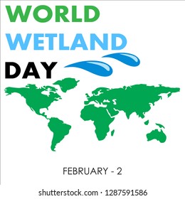 Vector illustration World Wetlands Day theme. Postcard or banner with a green map cut out in paper, on white background. The date of the event is 2 February. 