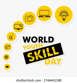 Vector Illustration of World Youth Skill Day with line art icon design. good template for skill icon design.