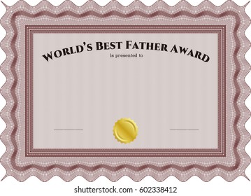 Vector Illustration of World's Best Father Award. With guilloche pattern and background. Nice design. Customizable, Easy to edit and change colors.
