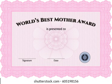 Vector Illustration of World's Best Mom Award in pink color
