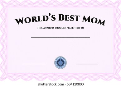Vector Illustration of World's Best Mother Award Template. With complex background icon in with pink outline
