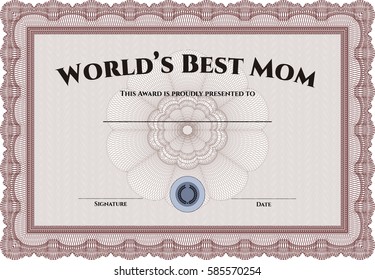 Vector Illustration of World's Best Mother Award Certificate in Brown
