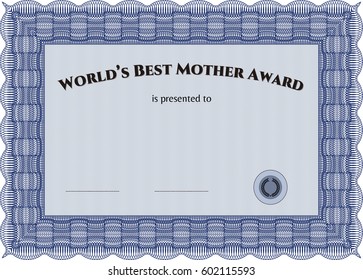 Vector illustration of World's Best Mother Award icon in blue.
