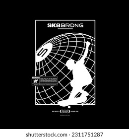Vector illustration worldwide skateboarding .Vintage design. .Typography, t-shirt graphics, poster, print, postcard
