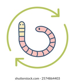 Vector illustration of a worm in a circle. Flat style design earthworm icon.