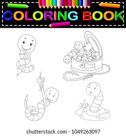 vector illustration of worm coloring book