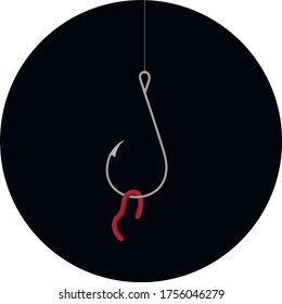 Ilustración vectorial de un gusano en un gancho. Pesca